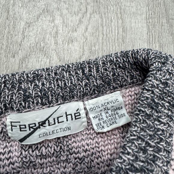 Vintage Ferruche Sweater Men's XL Pink Gray Geometric Knit Crewneck 90s Grandpa - Picture 4 of 6